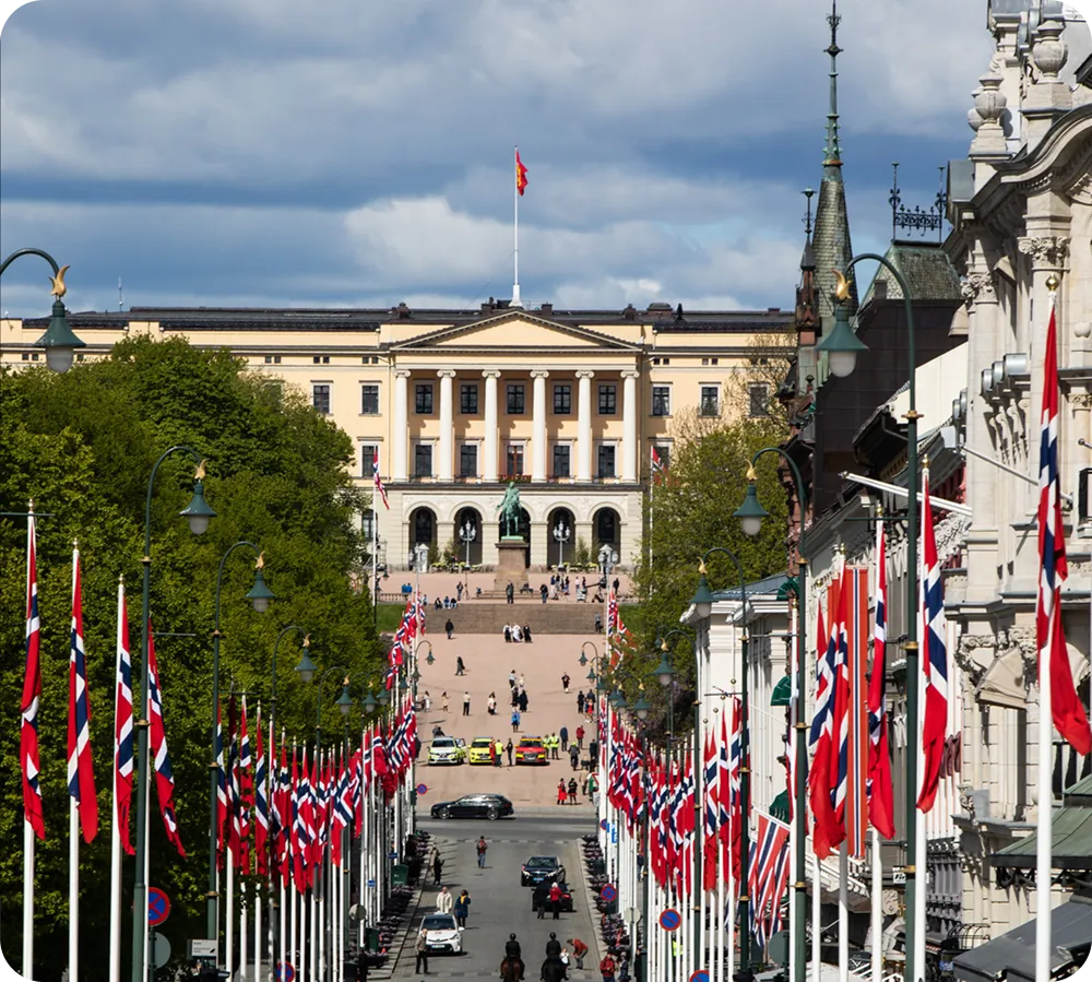Karl Johans gate leading to the Royal Palace in Oslo