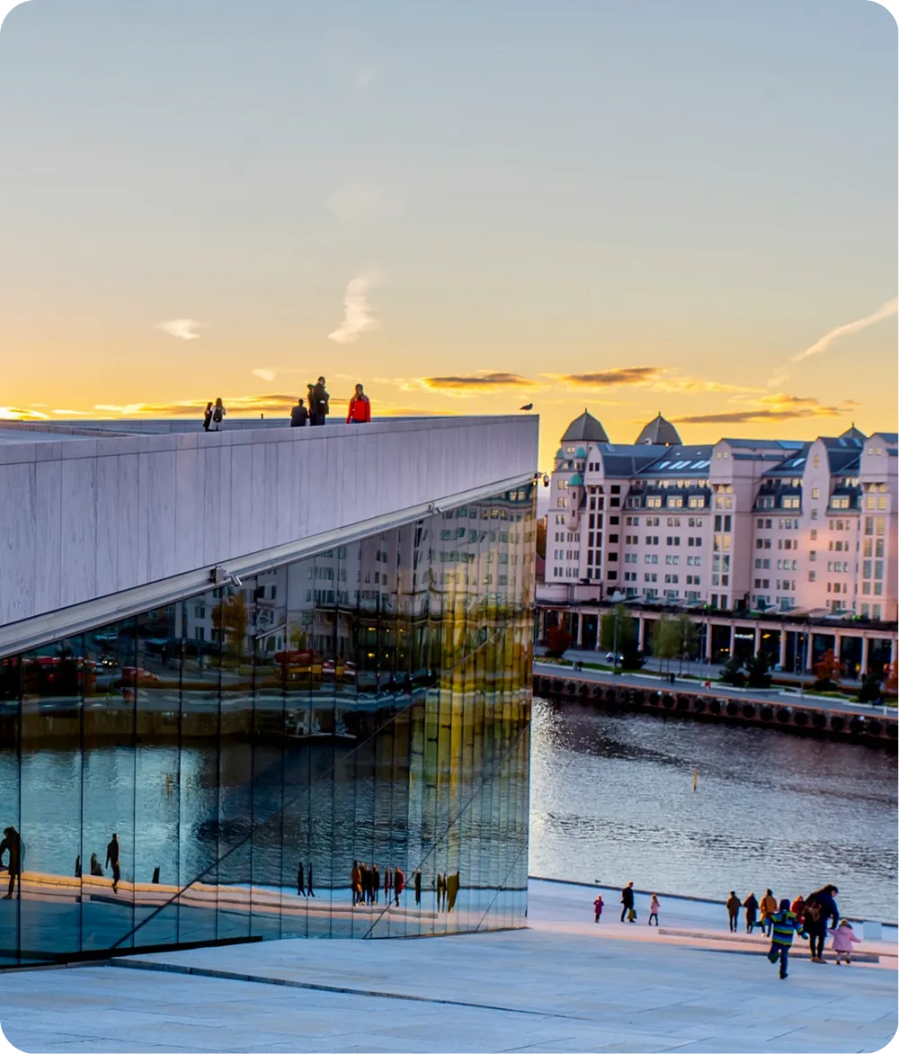 Oslo Opera House and harbour viewed from the waterfront