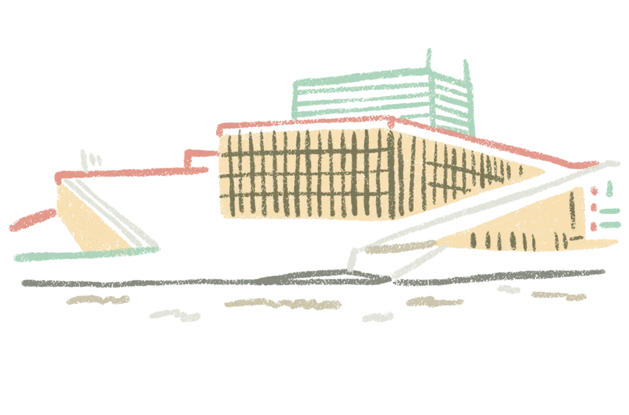 Illustration of Oslo skyline with Opera House and waterfront