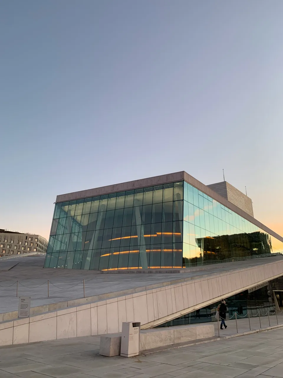Oslo Opera House rooftop and Bjørvika harbour area on a clear day