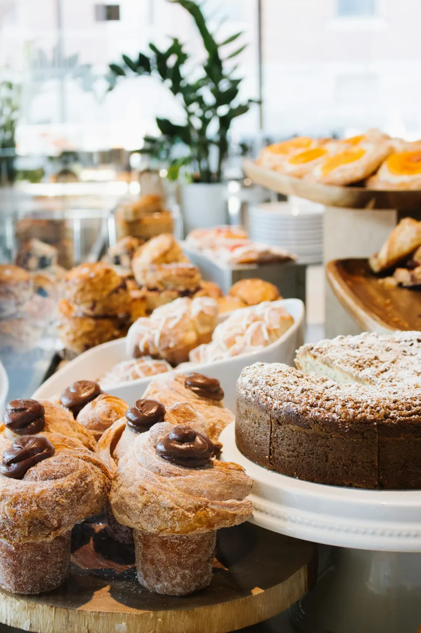 Norwegian café pastries and baked goods displayed indoors in Oslo