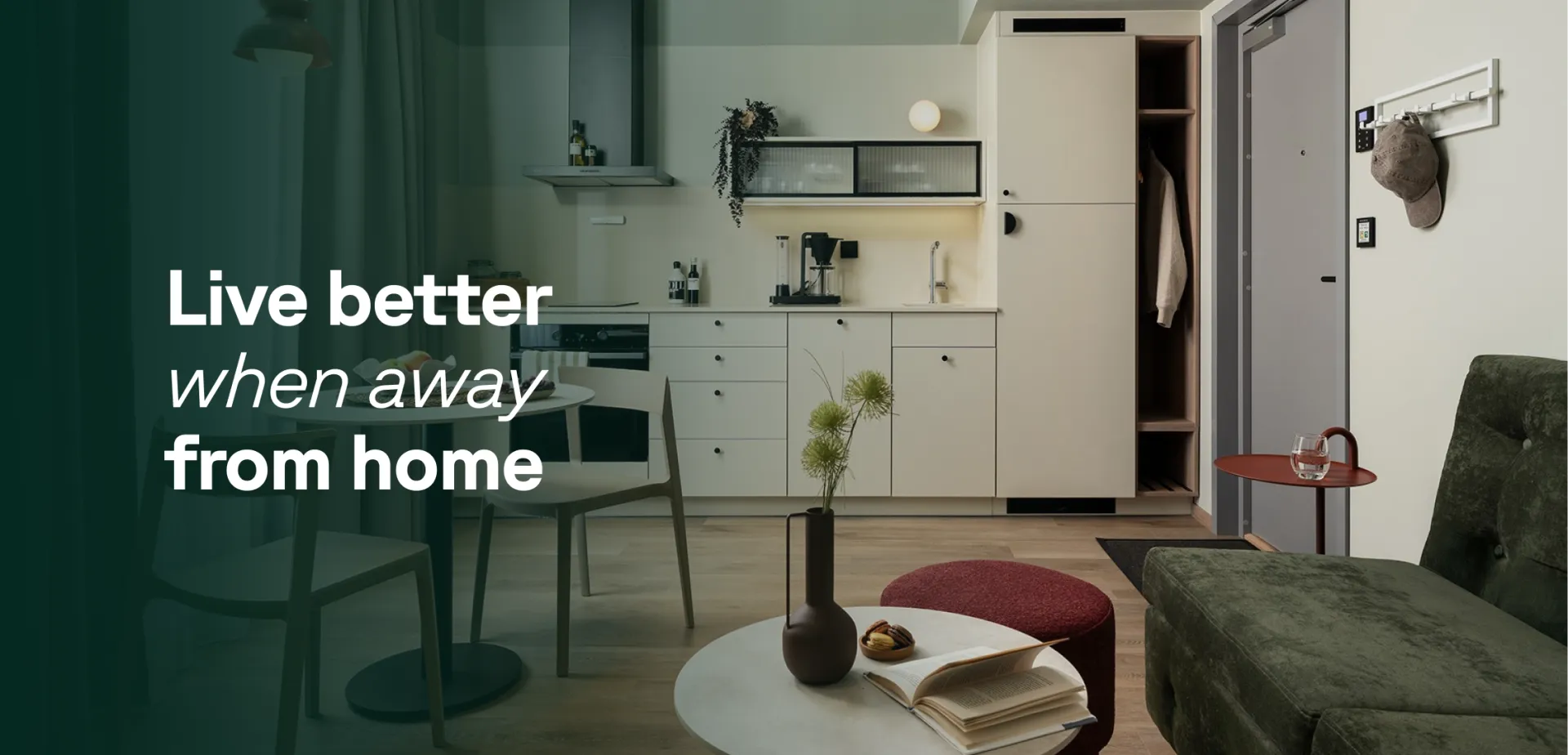 Modern furnished Vander apartment with kitchen and living area